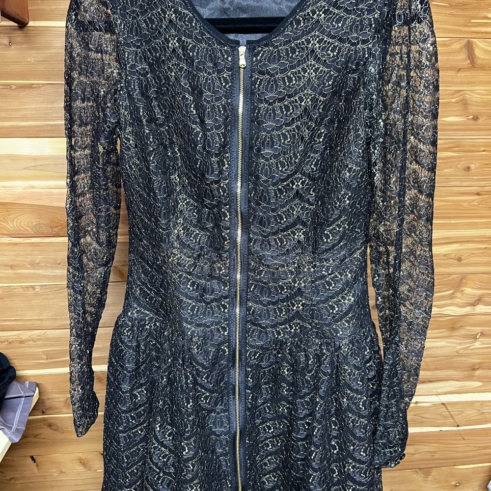 Elegant Black and Gold Lace Dress